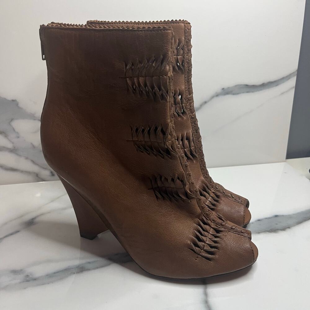 Sam Edelman Women's Brown Leather Festival Boho Peeptoe Krosby Boots Sz 9